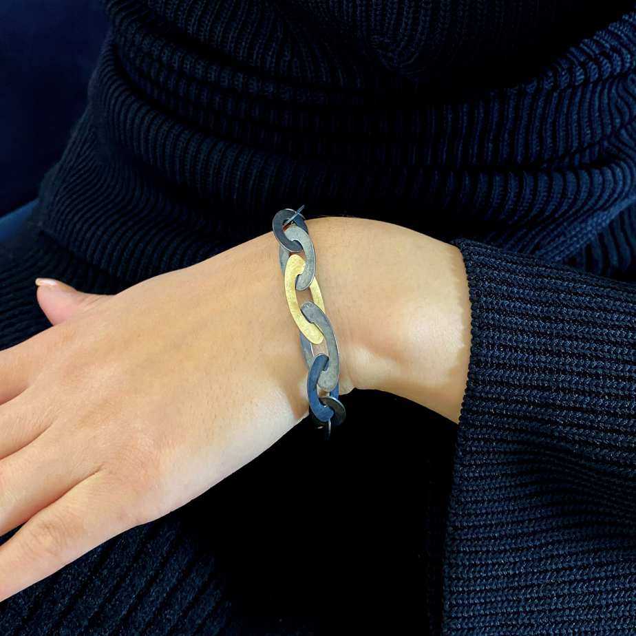 Nicole Van Der Wolf - Oxidised Silver 18k Yellow Gold ShipShape Bracelet - DESIGNYARD, Dublin Ireland.