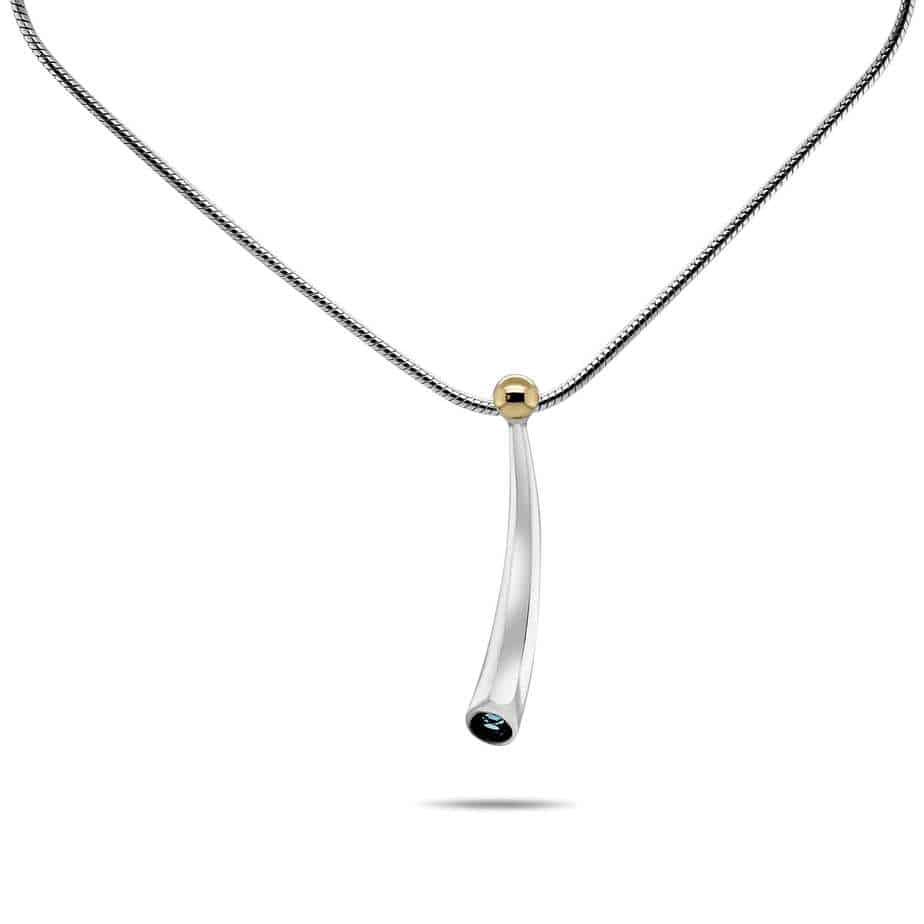 Paul Finch - Sterling Silver 18k Yellow Gold Blue Topaz Necklace - DESIGNYARD, Dublin Ireland.