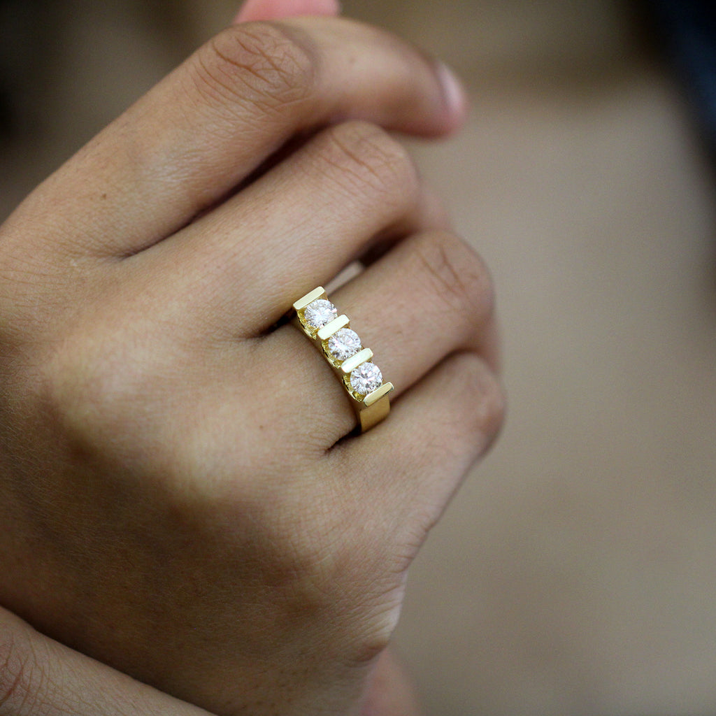 Photograph 2 of Rudolf Heltzel's 18k Yellow Gold U-Shaped Three Diamond Ring. Available on DESIGNYARD.com and in our Jewellery Shop Dublin, Ireland.