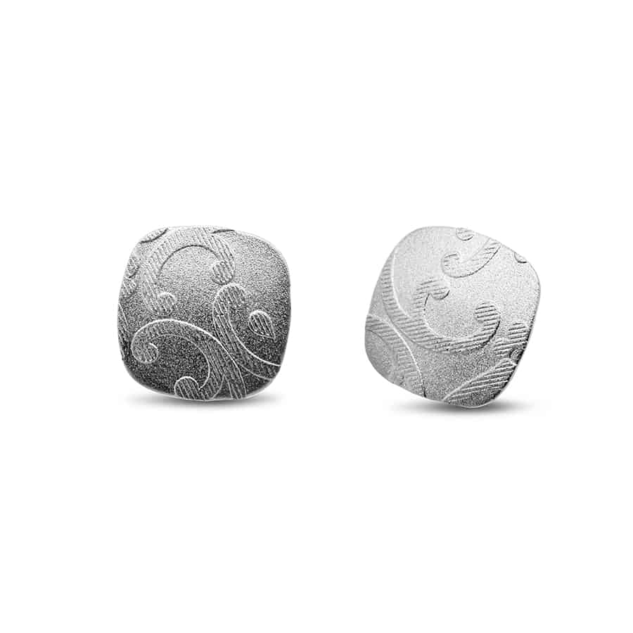 Ursula Muller - Silver Aluminium Embossed Cushion Earrings - DESIGNYARD, Dublin Ireland.